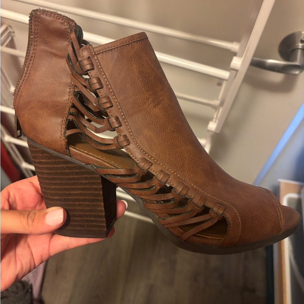 Brown Peep-Toe Ankle Boots